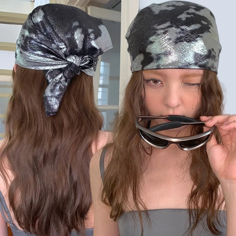 

Y2K Silver Liquid Hair Scarf Hip Hop Soft Wrap Laser Color Hair Band Slender Scarf Hip Hop Headband Punk Bandana Girls