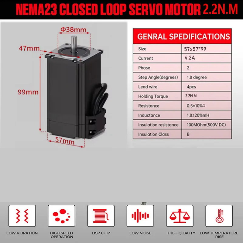 Closed Loop Stepper Motor Kit Nema 23 DSP Easy Servo 2.2Nm/285oz.in ,24-80V DC Steping Driver for CNC Router Engraving