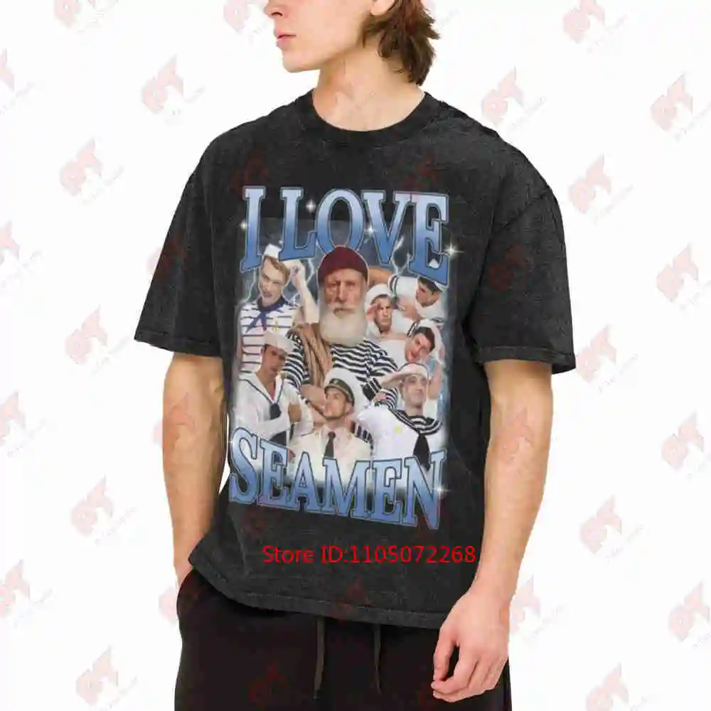 I Love Seamen Cursed Sailor Meme Vintage Washed Tee Pure Cotton T-Shirt