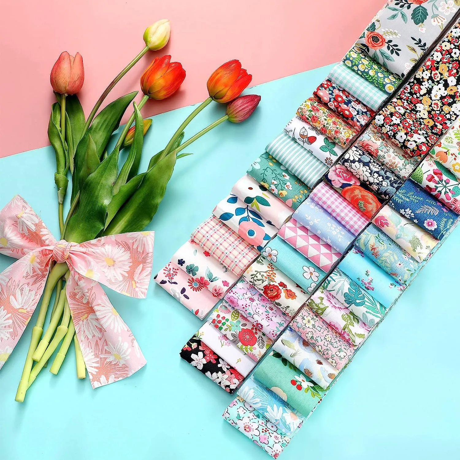 Full Cotton Fabric Set 40 Painting Styles 6.5*50/25cm for Sewing Clothes Dresses DIY Handmade Printed Cotton Fabric Roll Set