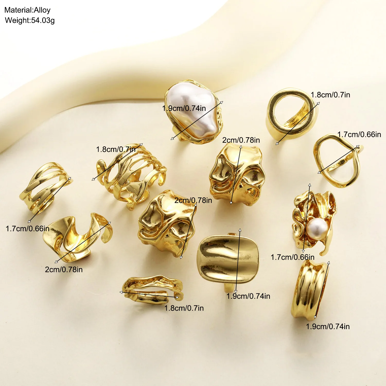 12 Piece Set Eco Friendly Pearl Irregular Ring for Women Gold Plated Knuckle Stackable Vintage Daily Lightweight Hypoallergenic