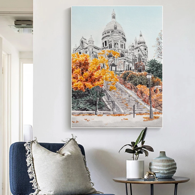 الخريف مابل ليف الملصقات والمطبوعات ، العمارة الحضرية المشهد ، قماش اللوحة ، جدار الفن صور ، شريط المنزل و غرفة الديكور #5