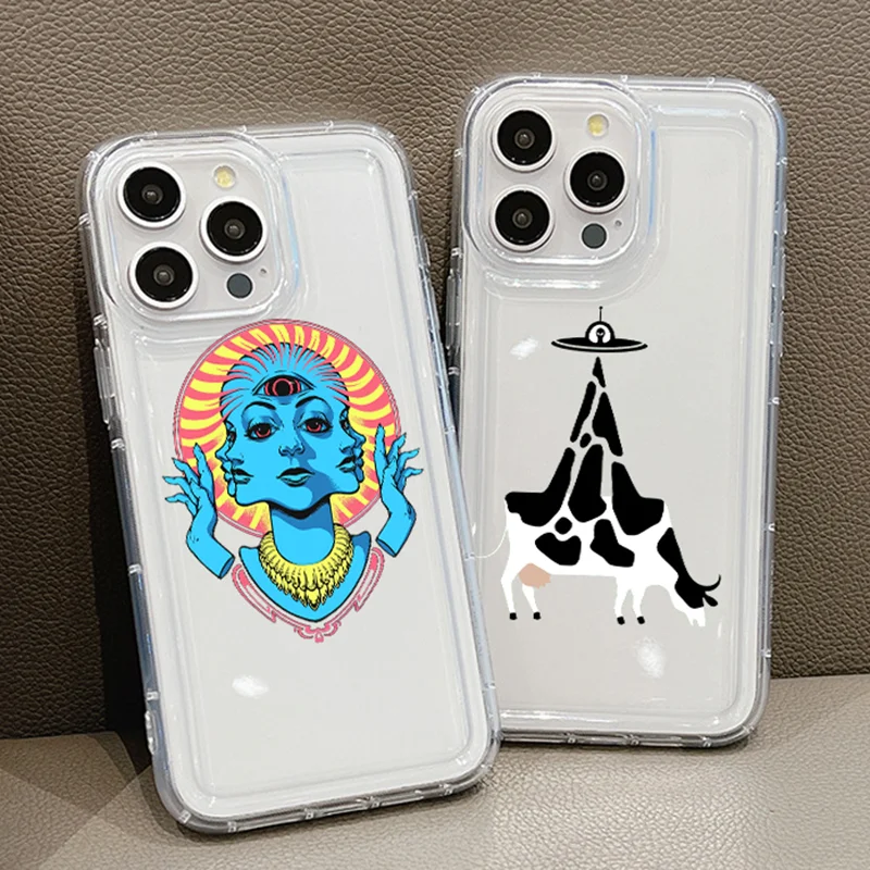

Funny Alien Y2k Style Shockproof Soft Clear Phone Case For iPhone 16 15 14 13 12 11 Pro Max Plus 17 Case Anti Drop Airbag Cover