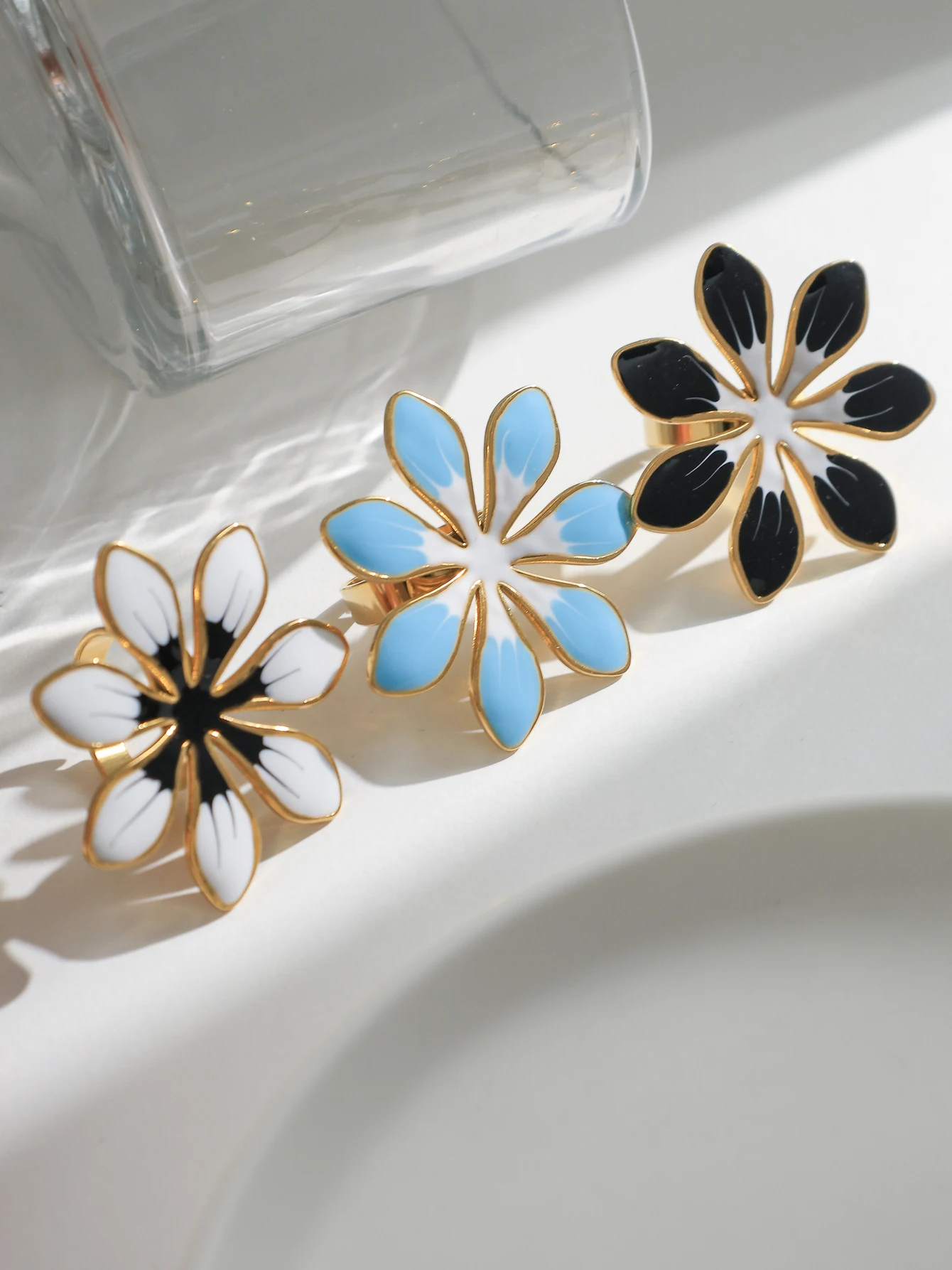 

May@RZ stainless steel flower drop oil ring French style personality fashion ring women's travel wedding gift jewelry