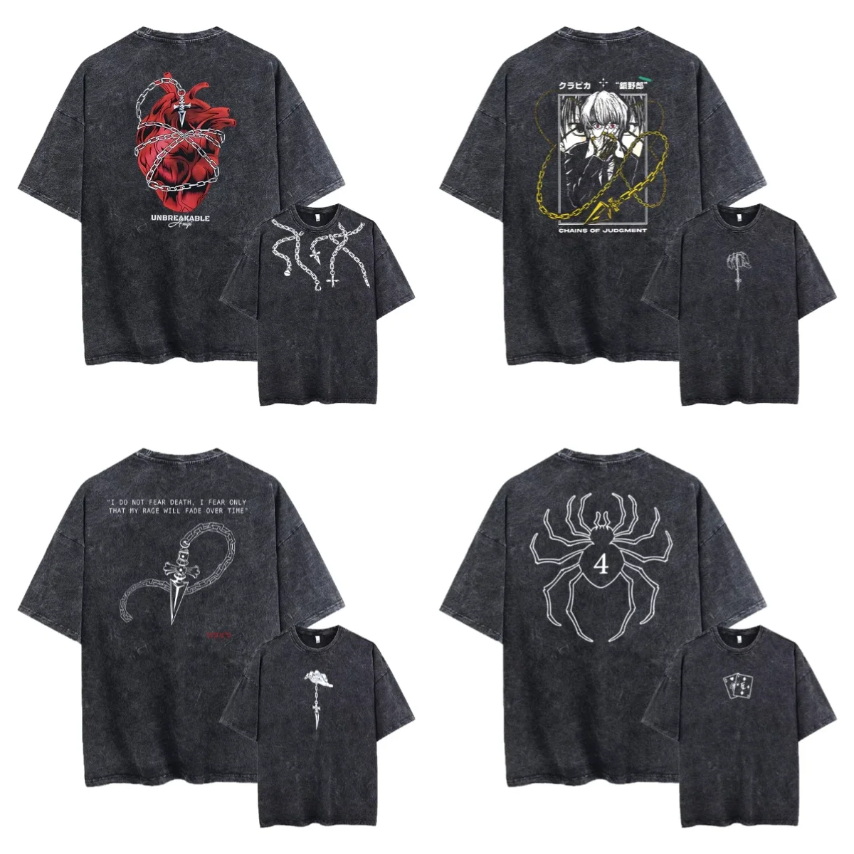 

Аниме Hunter X Hunter Washed Футболка Графический Хип-Хоп Винтажная Футболка Мужчины Женщины Harajuku Хлопок Повседневная Футболка С Коротким Рукавом