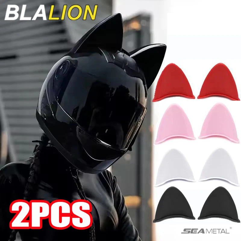 BLALION 2 قطعة خوذة آذان القط الديكور دراجة نارية سيارة كهربائية القيادة التصميم لطيف آذان القط ملصقات ديكور خوذة الملحقات