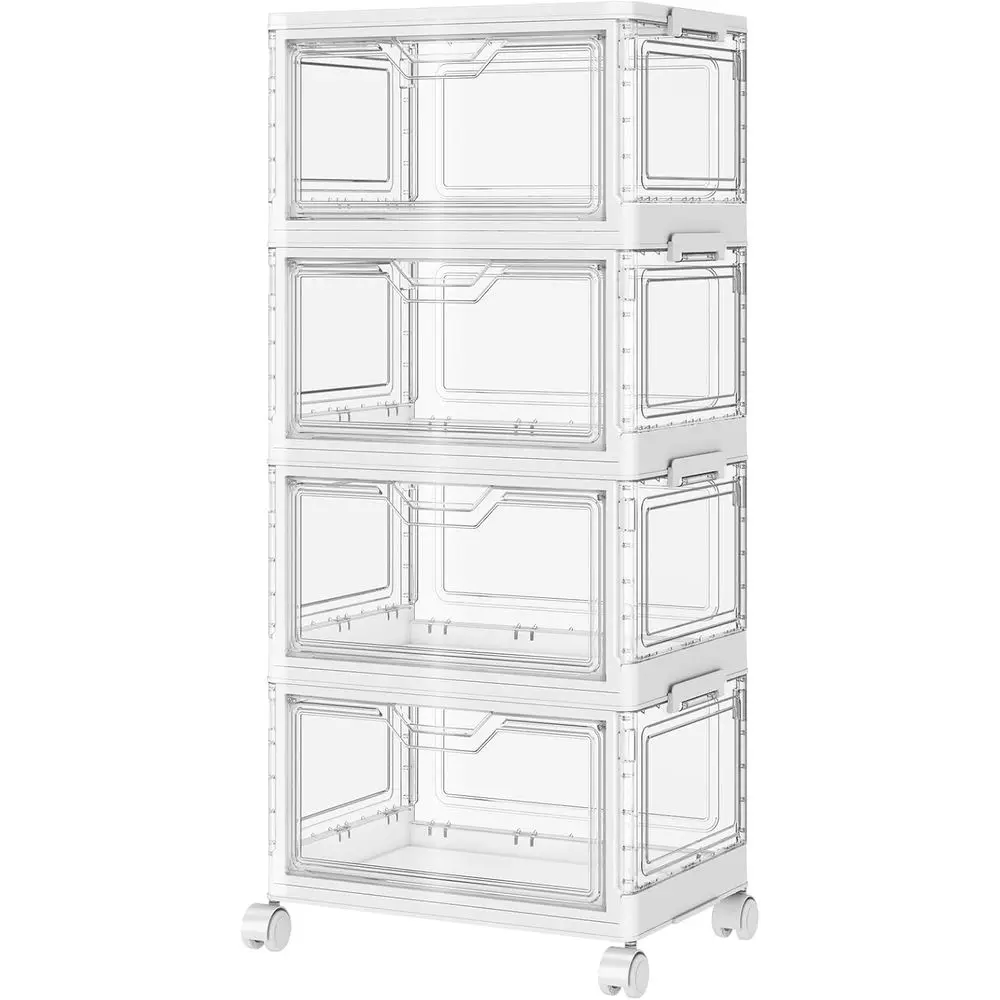 

Portable Clear Storage Bins with Lids & Wheels, 24QT Clear Storage Bins with Lids, 4-Tier Plastic Bins with Wheels, Stackable, M