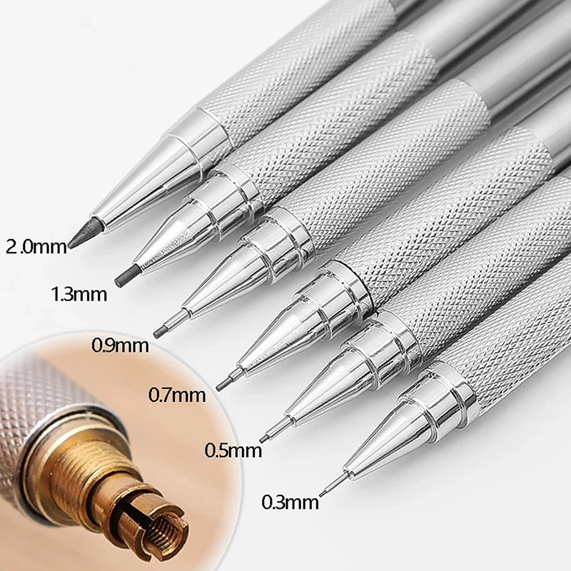 

2B Metal Mechanical Pencil 0.5/0.7/0.9/1.3/2.0mm Automatic Pen Art Drawing Pencil Office School Supply Stationery