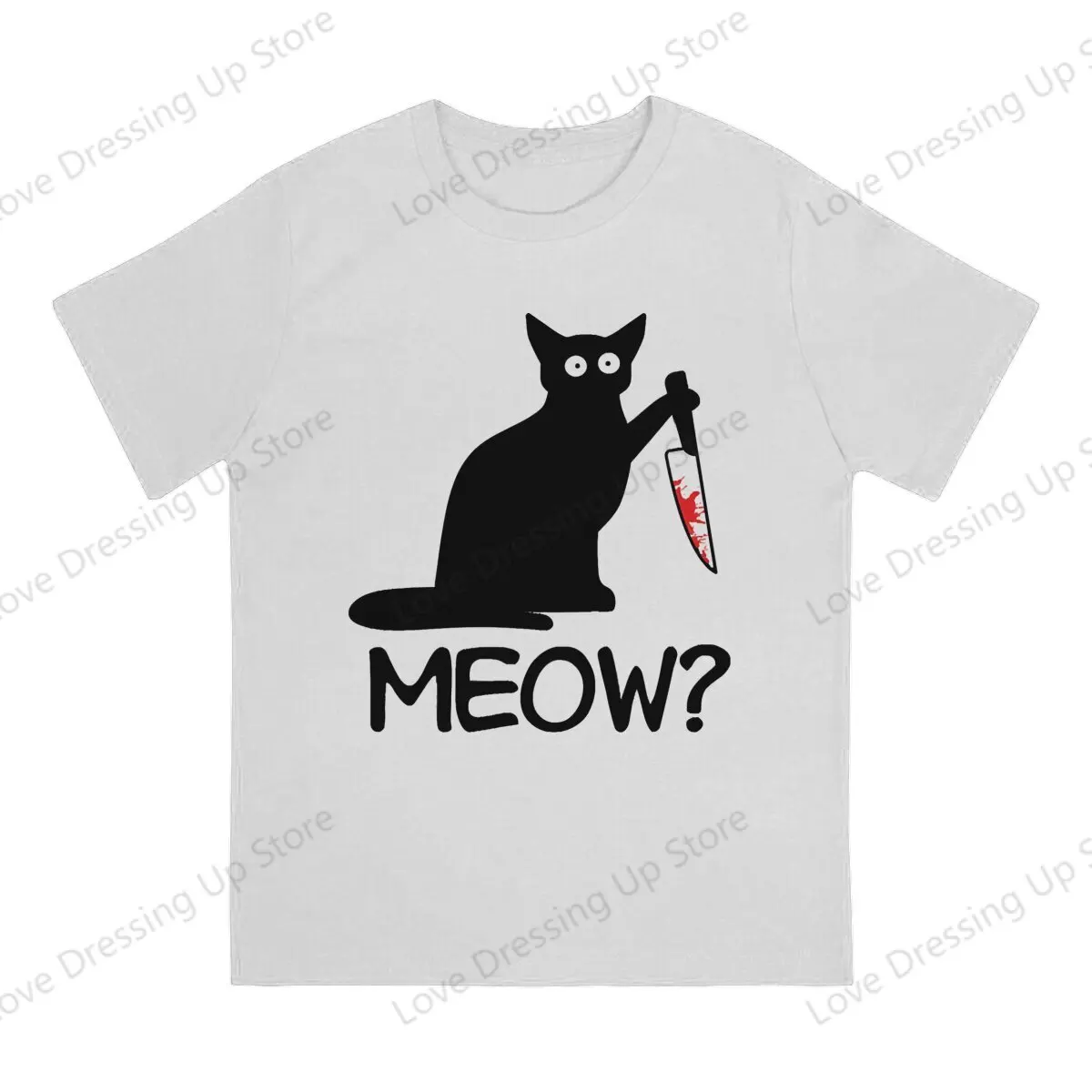 Black Cat Knife Blood Meow Tshirt Homme Men's Streetwear Cotton T Shirt For Men