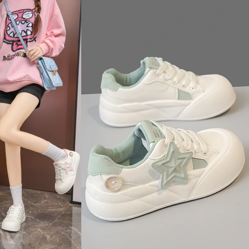 New Arrival Daily Pink Sneakers Womens Round Toe Faux Leather Trainers Woman Chunky Vulcanized Gym Shoes Girls Run Jog Sneakers