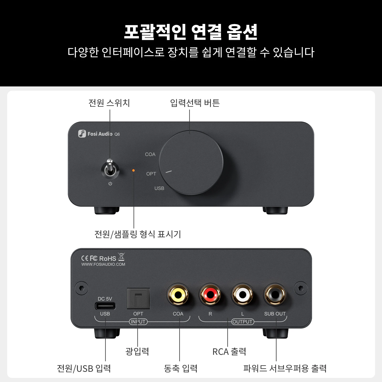 Fosi Audio Q6 USB DAC – XMOS XU316 및 AK4493S 칩셋, PCM 768kHz/32Bit 및 DSD512 컴팩트 데스크탑 Hi-Fi…