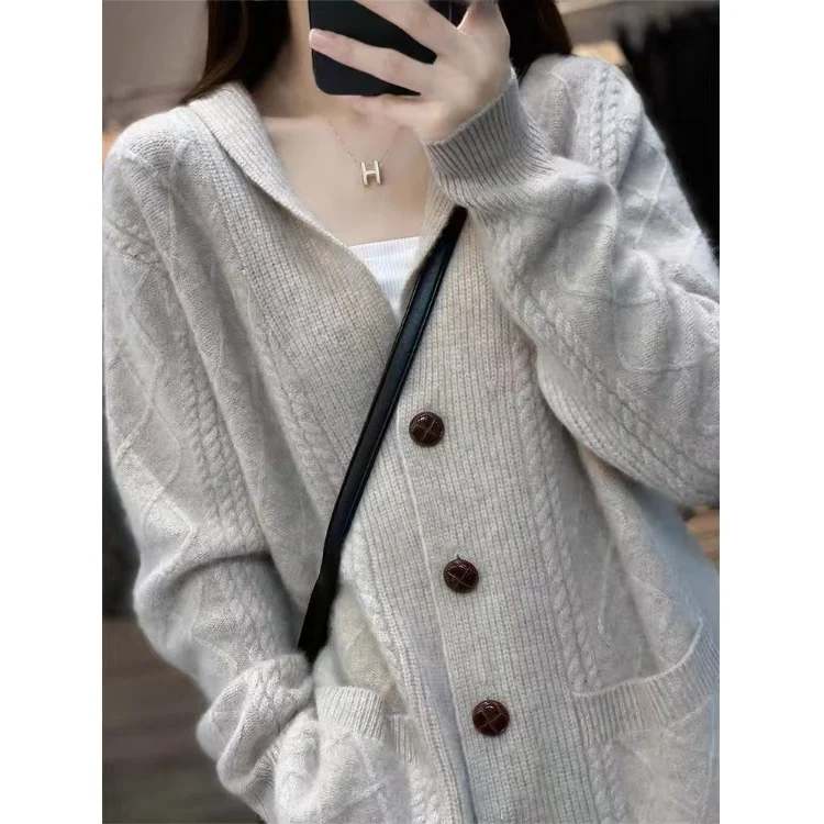 Faionable Cardigan di lana lavorato a maglia da donna Autunno Inverno New Sle Lazy Sle Camere Open-irt Sweet Sle Long Sve Re...