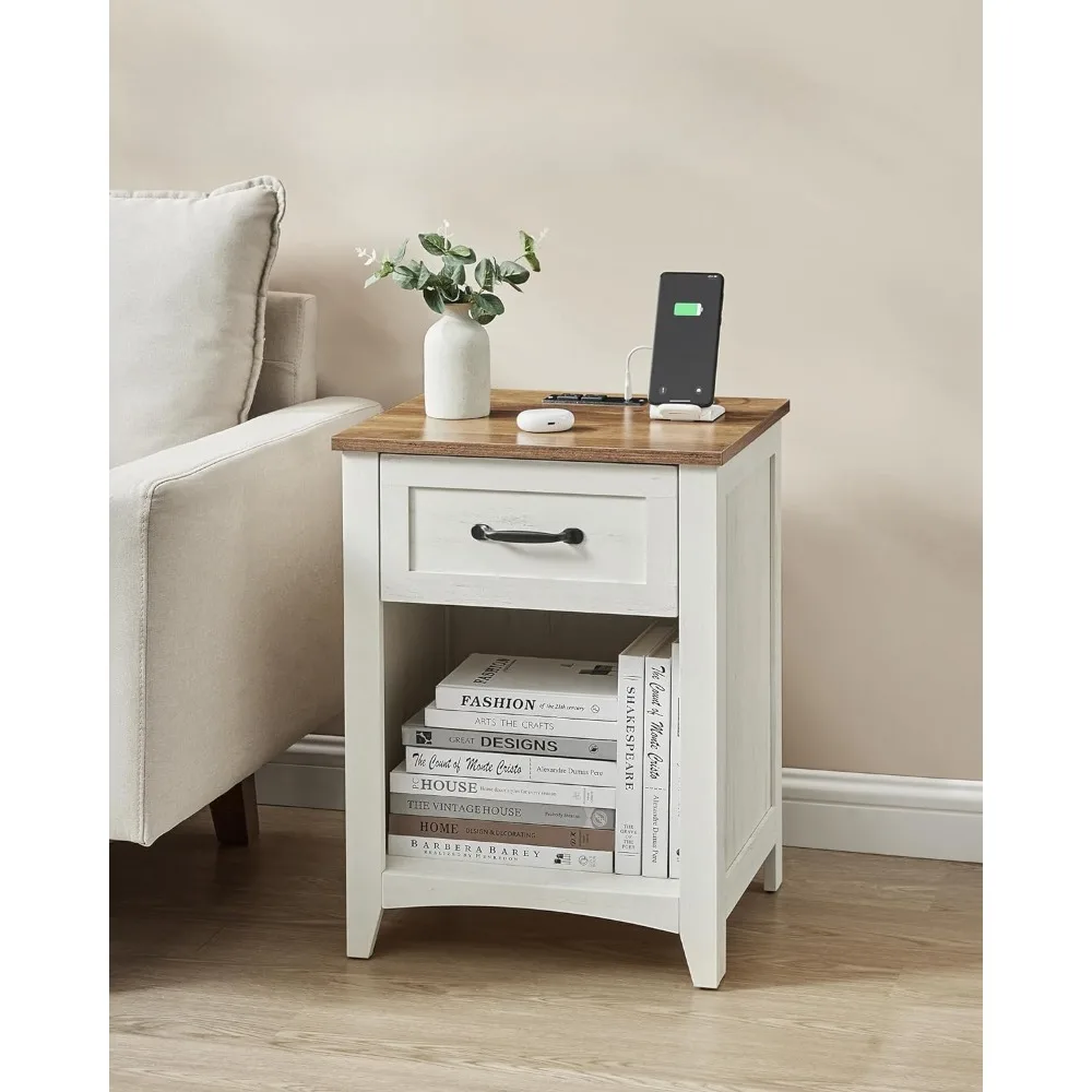 

Open Compartment Bed Table Side Farmhouse Nightstand With Charging Station Nightstands Bedroom Bedside Tables for the Bedroom