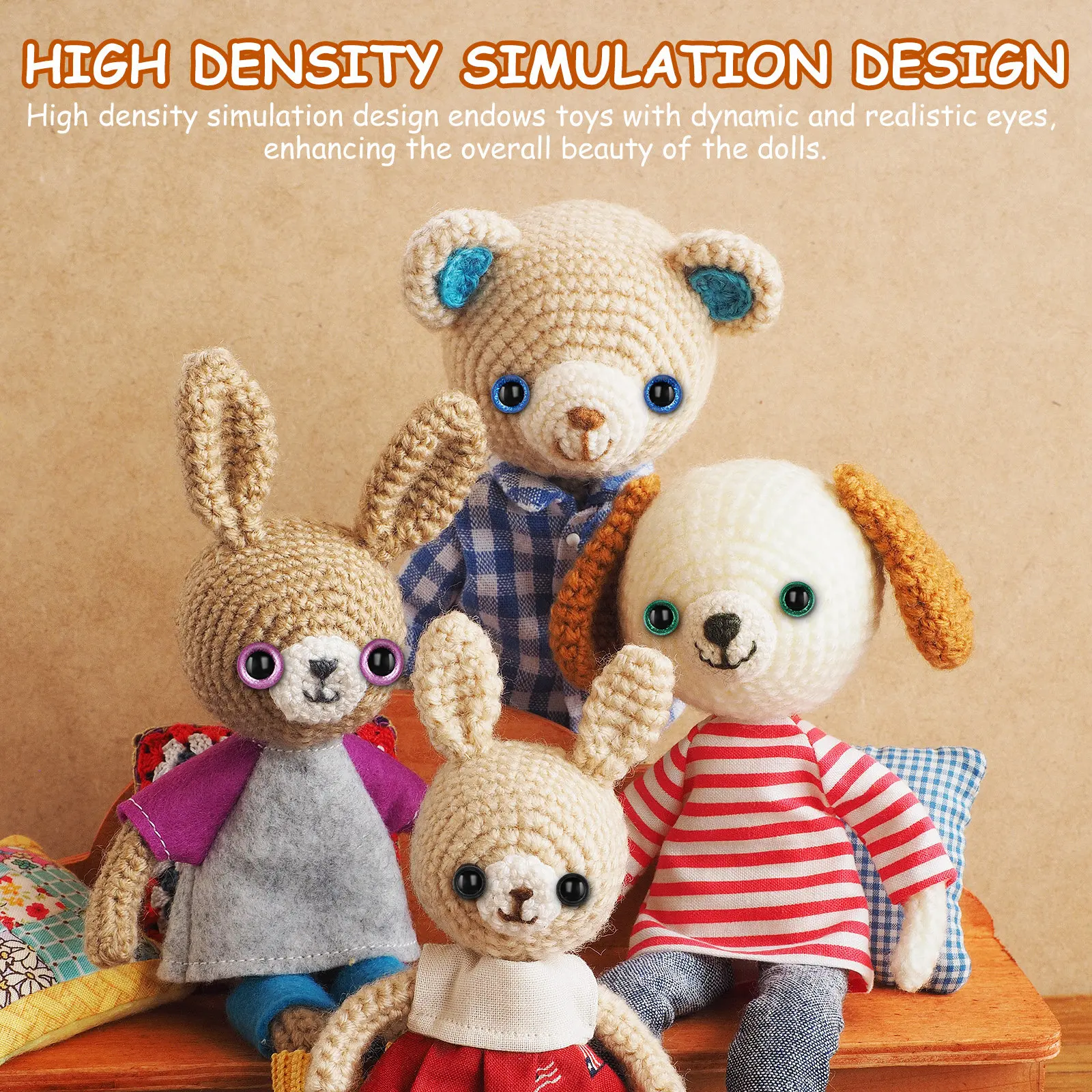 80Pcs Plastic Safety Eyes Black Solid Color Realistic Design with Gaskets for Crochet Animal Craft Supplies Stuffed Animals