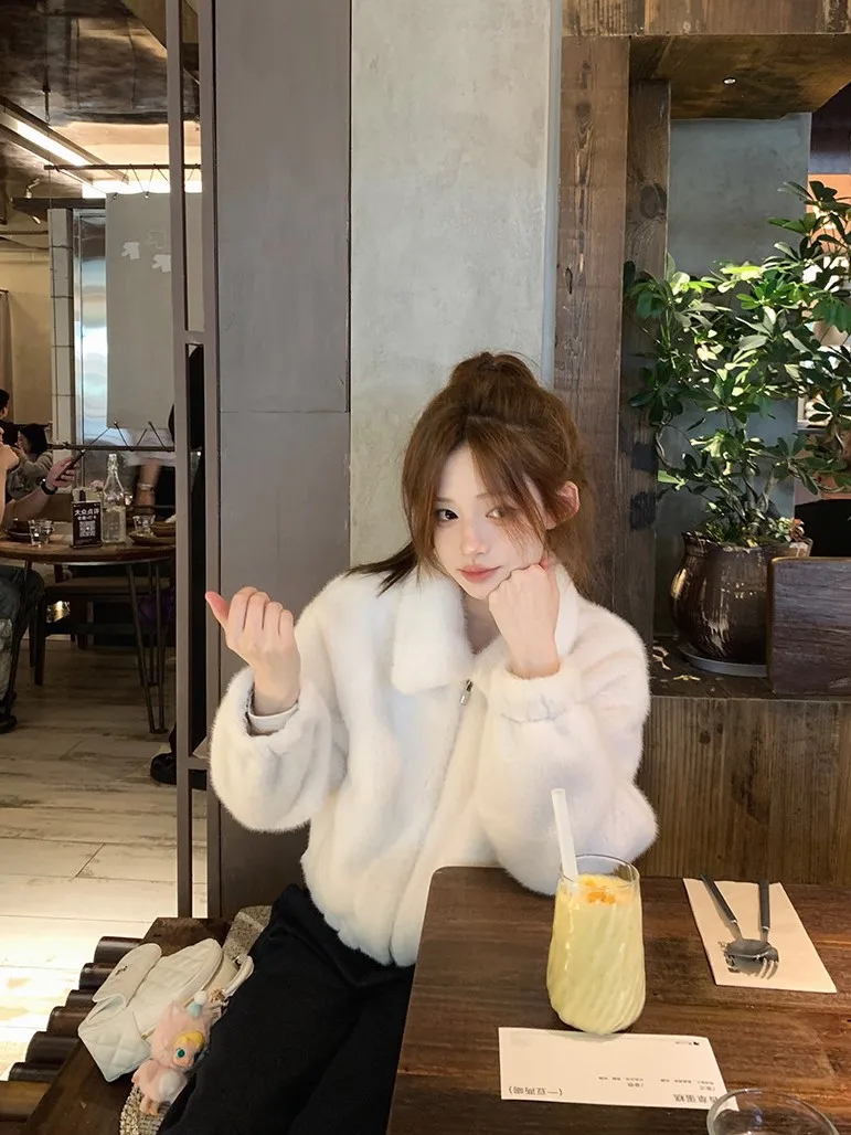 Sztuczne futro w panterkę, płaszcze damskie, odzież uliczna, kobiecy styl taneczny, lekki plusz, sylwetka, ręcznie cięte, ocieplane, czysty styl koreański, elastyczne.