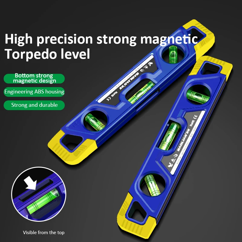 225mm Mini Magnetic Level Ruler Three Bubbles Horizontality Gauge 0° /45° /90° Magnetic Torpedo Ruler Shockproof Level Gauge