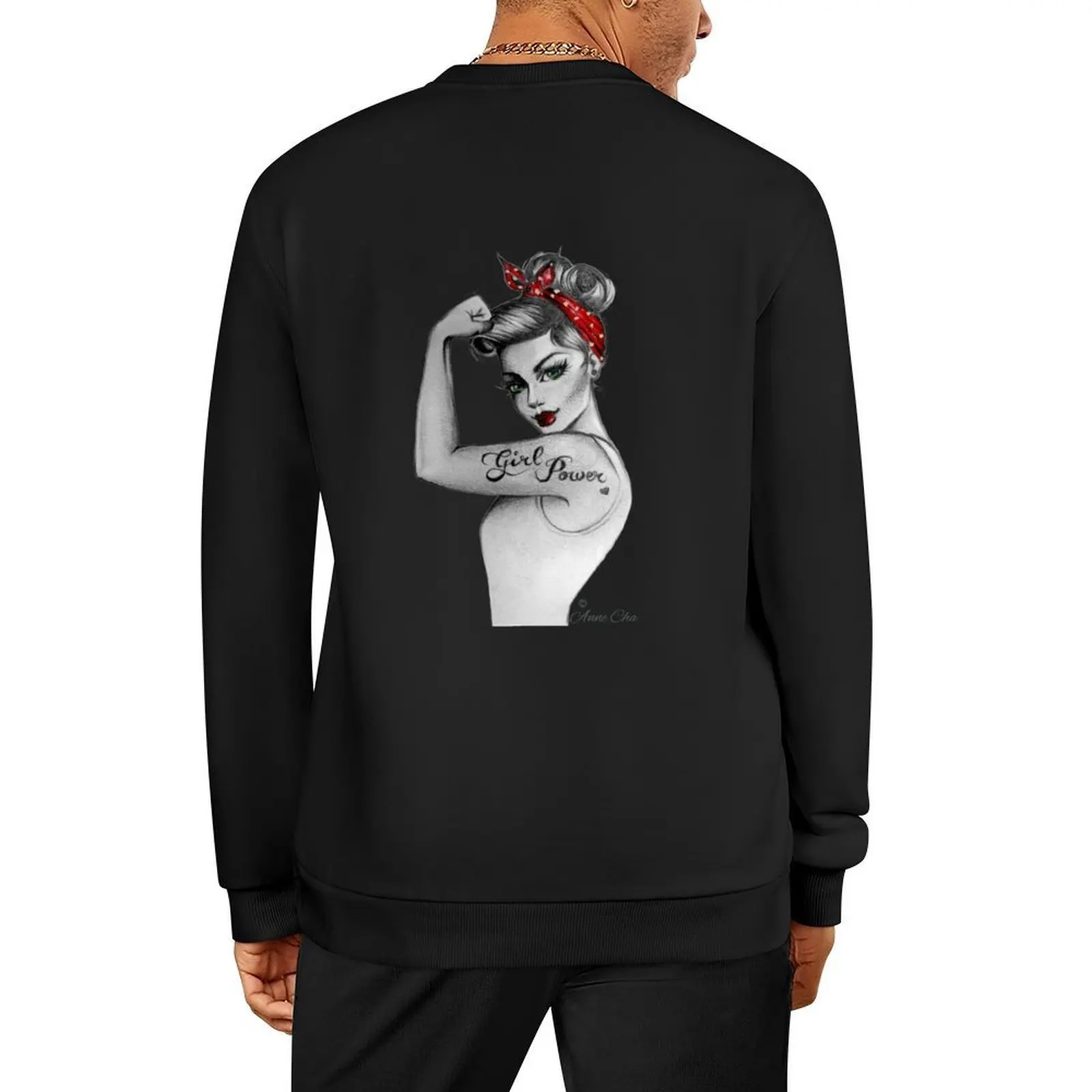 

Girl Power by Anne Cha Pin up Modern Rosie the Riveter Pullover men clothes autumn clothes sweatshirts
