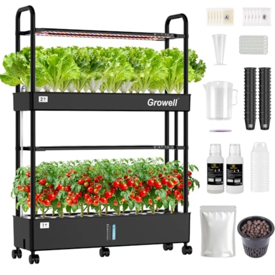 Indoor hydroponics growing system for herbs, vegetables, fruits; plastic and metal; white; 32-pod vertical design with auto wat