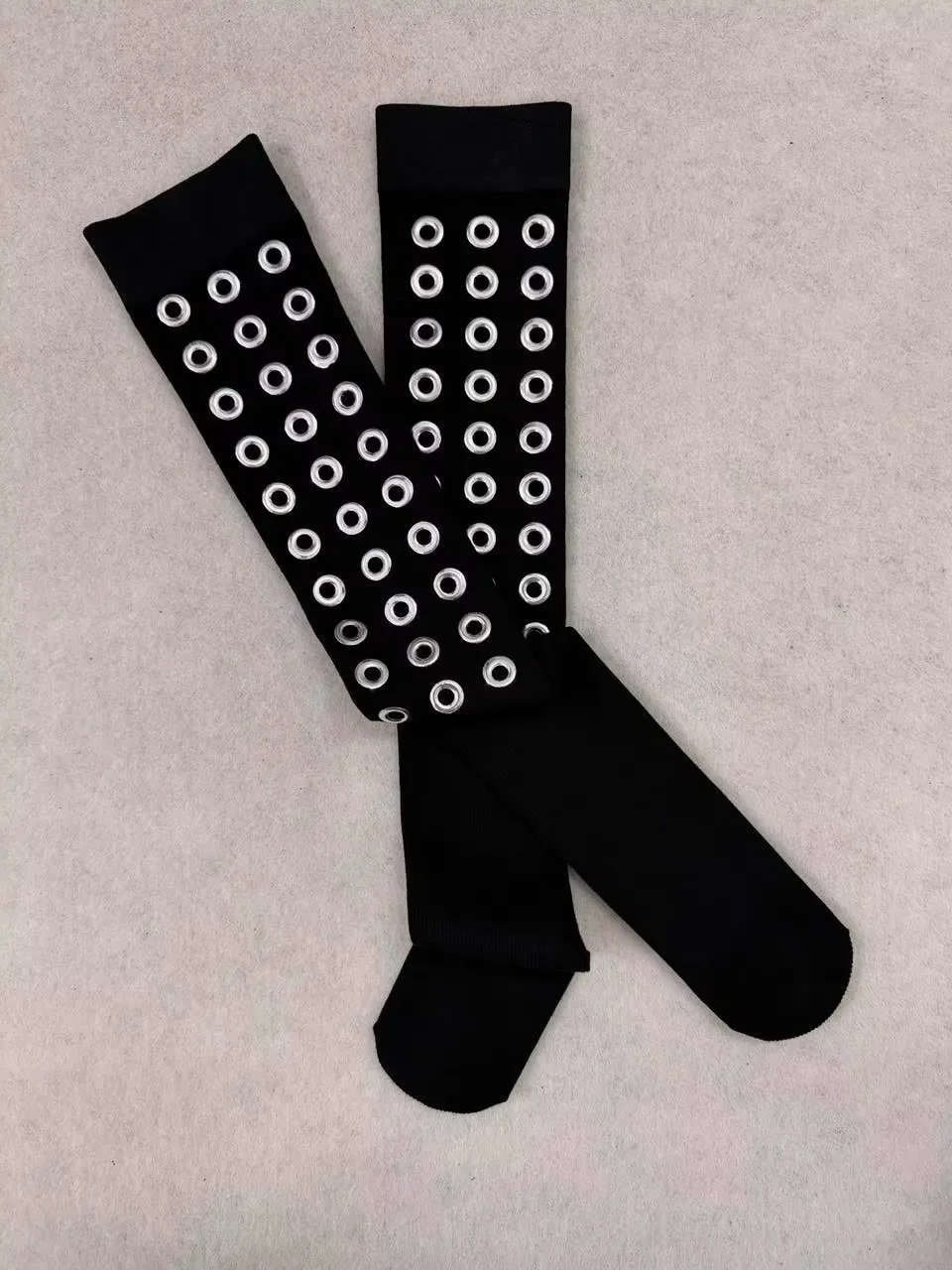 Punk Gothic Women Thigh High Socks Black Knit Long Socks With Metal Eyelets Y2K Dark Aesthetic Stockings