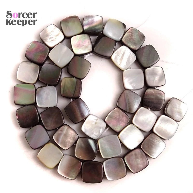 Natural Hand Grind Black Lip Shell Flat Square Loose Beads Strand 15