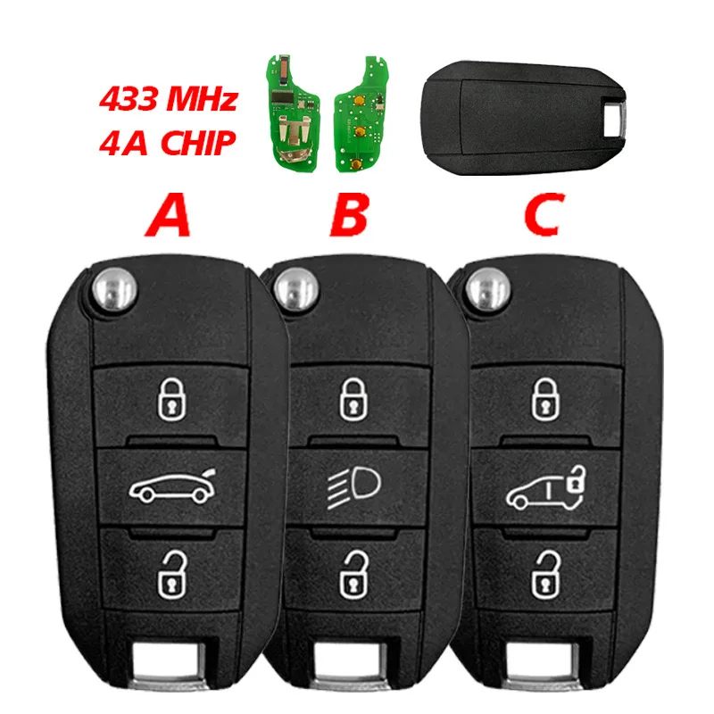 Benma control key with Chip 4A 433Mhz, Key Fob 3 buttons HU83 Blade for Peugeot 308 4007 Citron Aircross C3 C5 C6