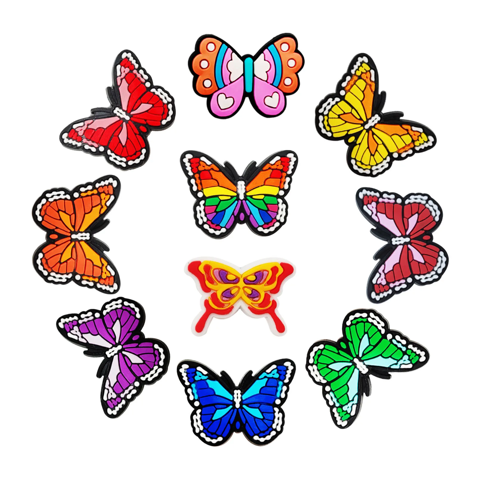 10Pcs Colorful Butterfly Series Shoe Charms For DIY Shoe Decoration Accessories Shoe Pins Bubble Slides Sandals Great Gift