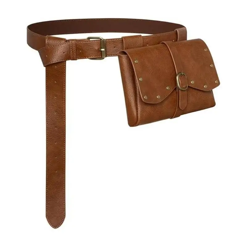 39BD Photo Styling Waist Bag Belt Set for Adults, Distressed PU Flap Bag Accessory with Adjustable Waist Strap Design