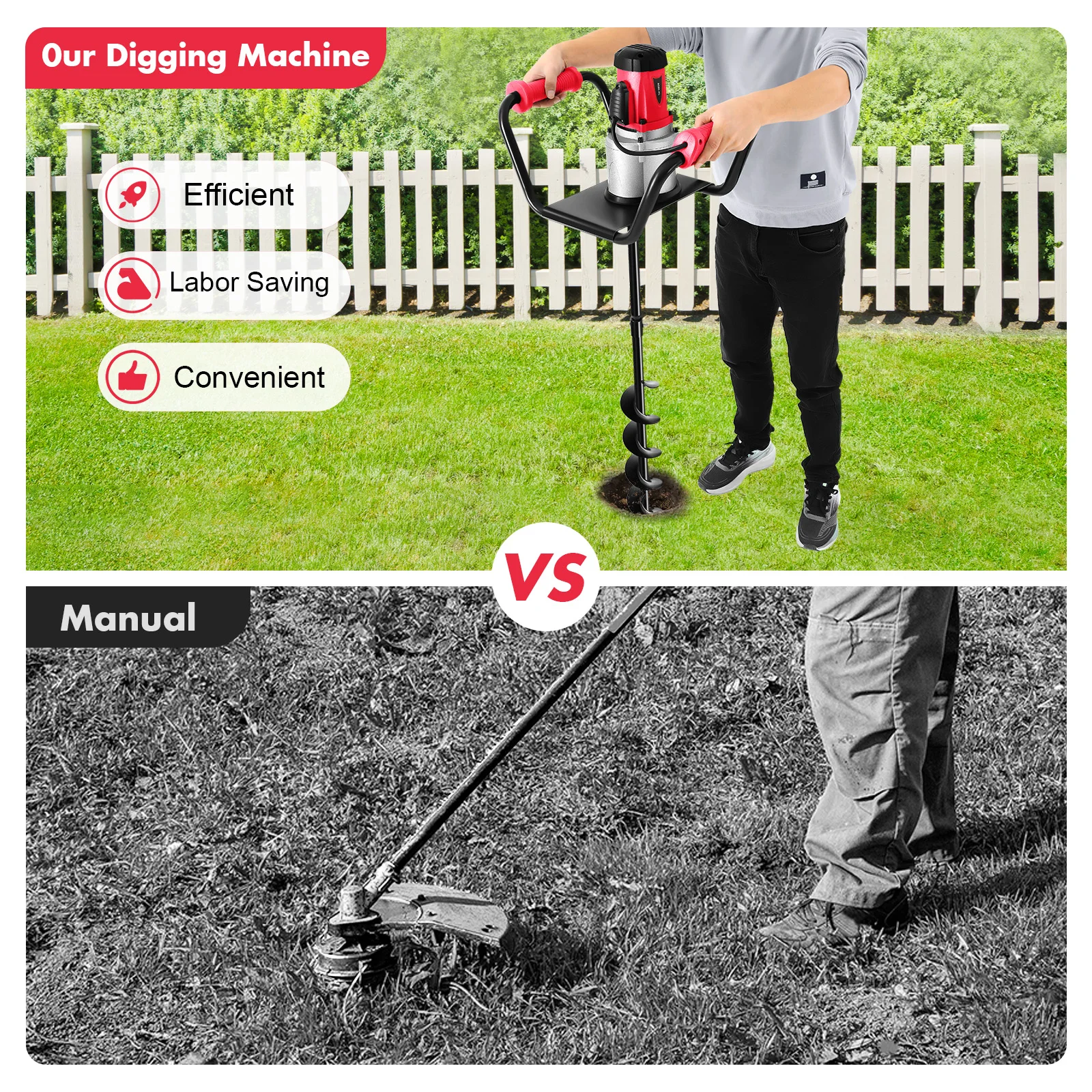 حفار كهربائي بقدرة 1500 وات مع مثقاب 4 بوصة، مثقاب أرضي، مثقاب لزراعة الحفر، مثقاب ثقب آخر يدوي للحديقة