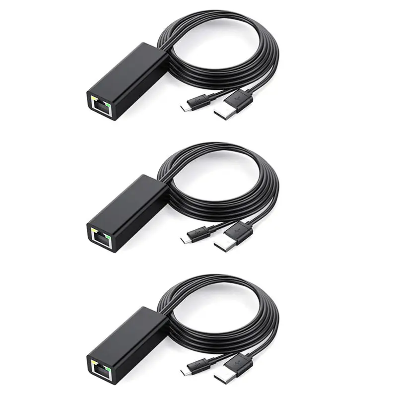 Superior-3X Ethernet Adapter With Power Cable For TV Stick (2Nd Gen), 4K Stick,TV Square, Micro-USB To RJ45 Wired LAN Adapter