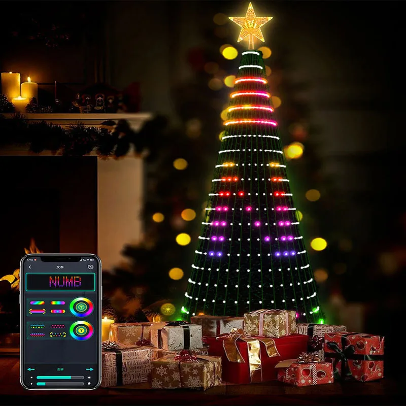 RGB Christmas Lights Fairy LED Strings Light Smart APP Bluetooth Control DIY Picture Music Rhythm Holiday Decor Ambient Lighting