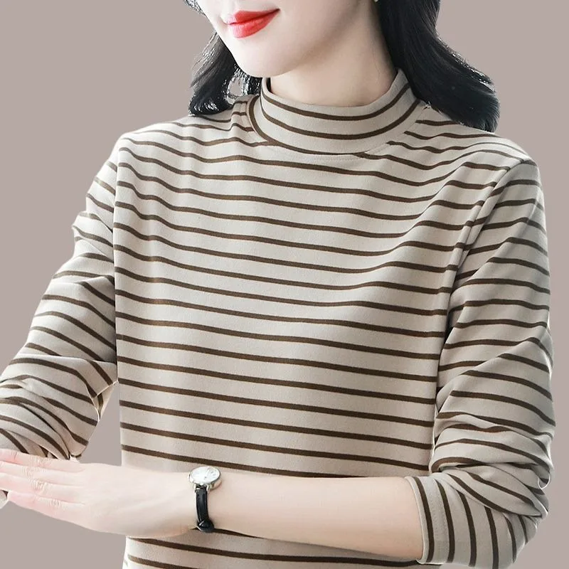 Camisa de terciopelo alemán con cuello de media tortuga para mujer, ropa de abrigo interior cálida de estilo occidental para otoño e invierno, camiseta de manga larga