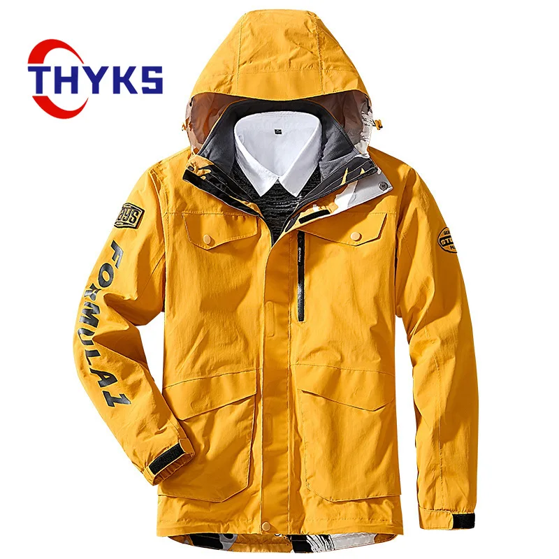 Outdoor Men's Couple Hiking Jacket Detachable Thickened Warm Windproof Large Size Coat Hooded Casual Comfortable Mountaining Top