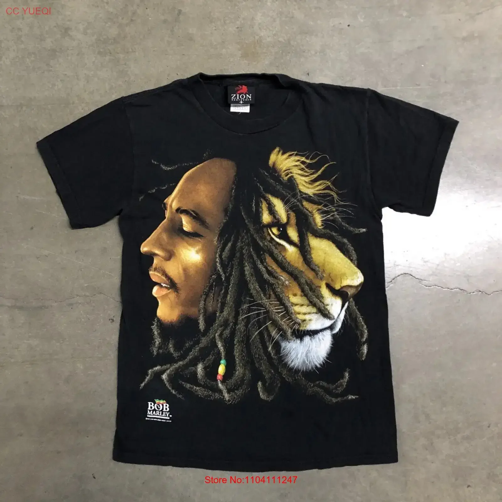 Camiseta Vintage Y2K Bob Marley Zion RootsWear Split Lion para Hombre, Talla S, Lavado Vintage, Ligeramente Versátil, Transpirable, con Gráfico