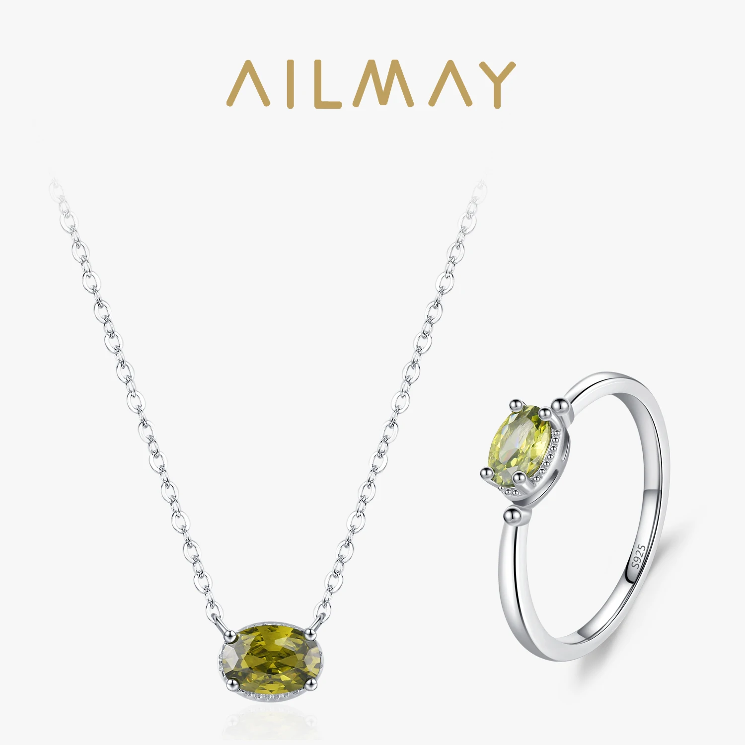 

Ailmay 925 Sterling Silver Luxury Olive Green Jewelry Set Simple Fresh Engagement Ladies Jewelry Gift