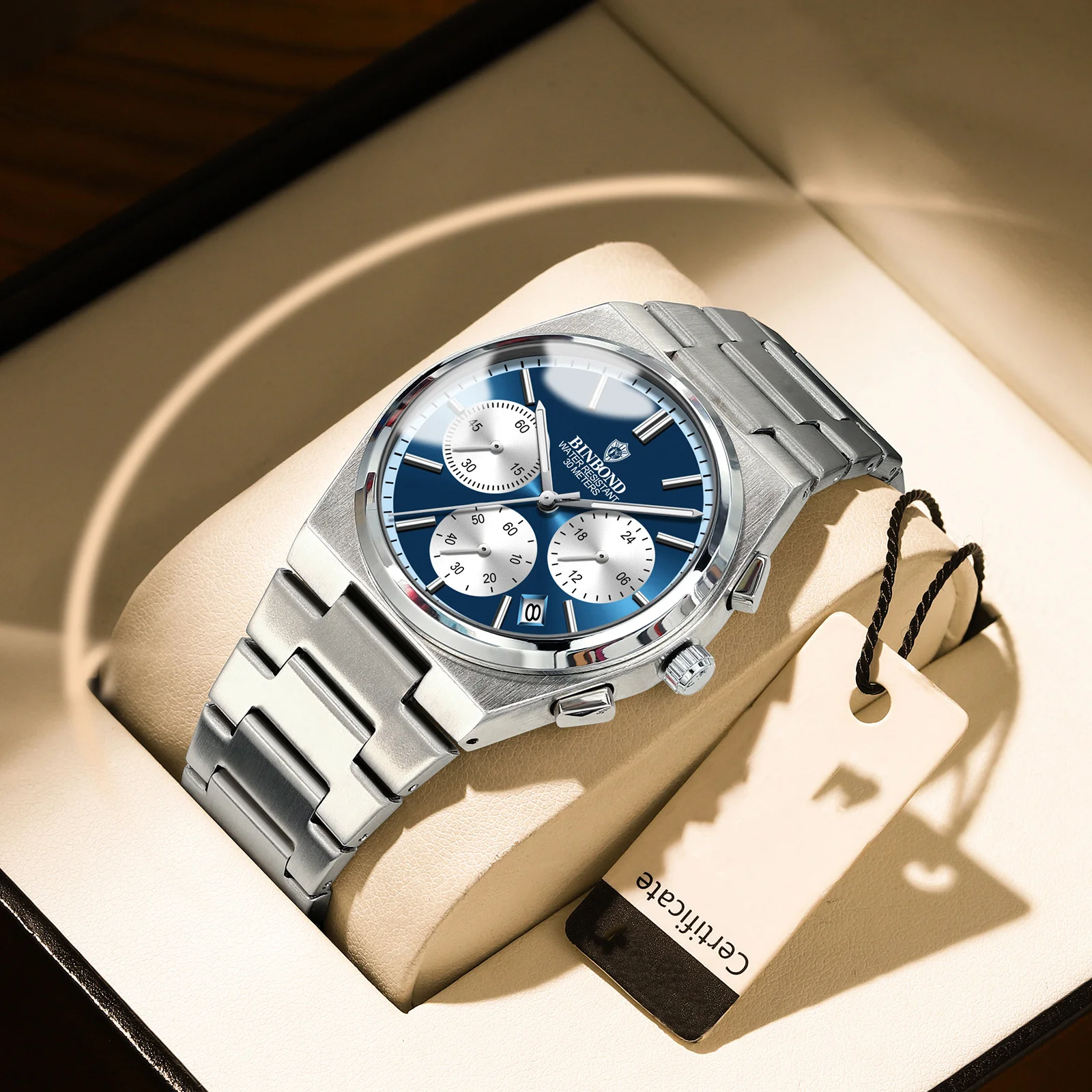 ساعة يد عسكرية مقاومة للماء للرجال ، كرونوغراف مضيء ، فولاذ مقاوم للصدأ ، ساعات كوارتز ، قمة الفخامة ، جديد ،