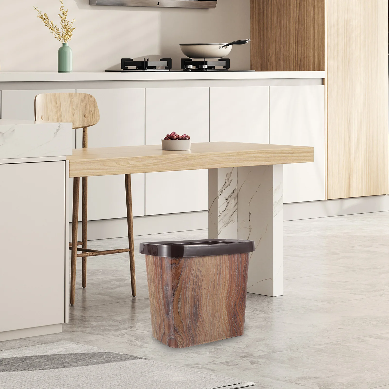 

Imitation Wood Grain Trash Can 10L Rectangle Plastic Kitchen Waste Container Retro Home Bathroom Garbage Bucket Easy Clean