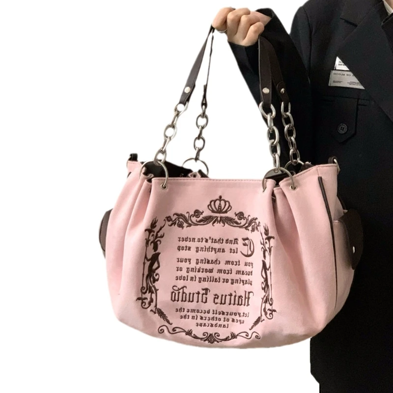 Sleek Handbag Canvas Shoulder Bag Gothic Chain Handbag for Fashion Enthusiasts