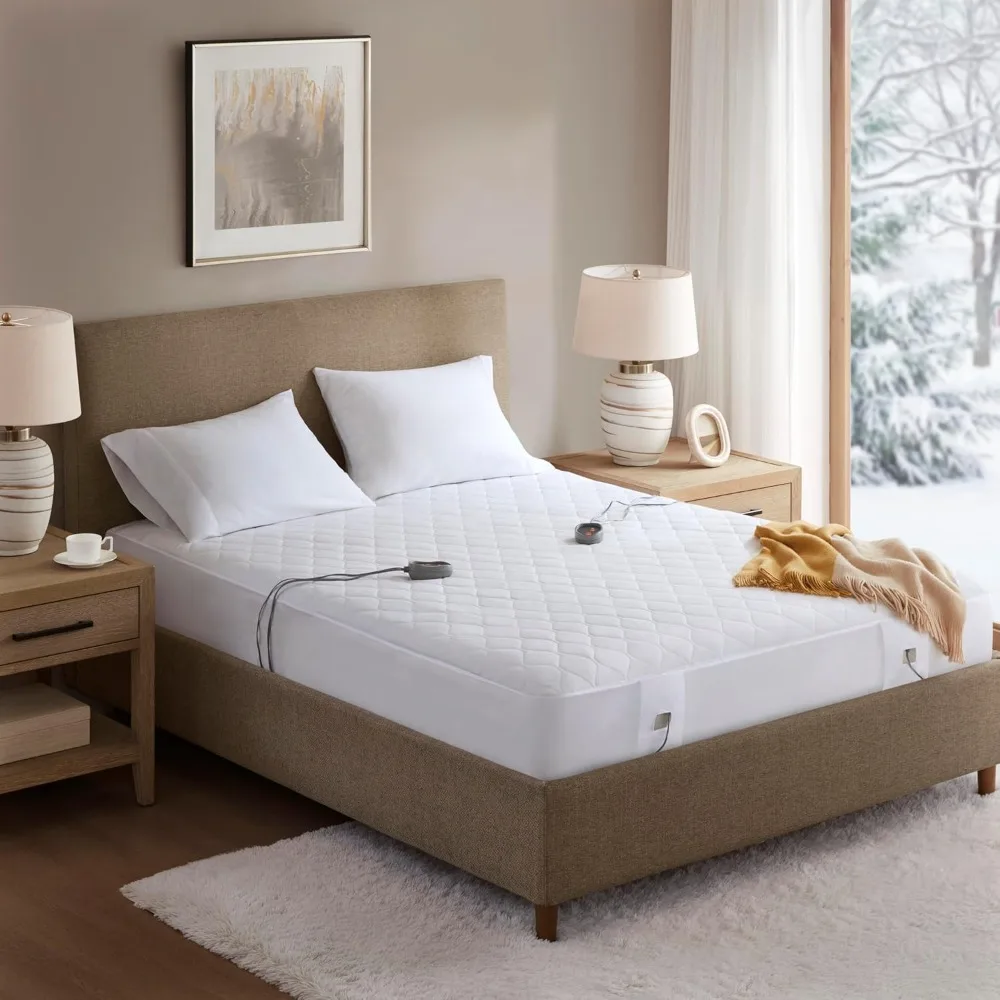 

Cotton Blend Heated Mattress Pad Secure Comfort Technology - Luxury Quilted Electric Mattress Pad with Deep Pocket - 5-Setting