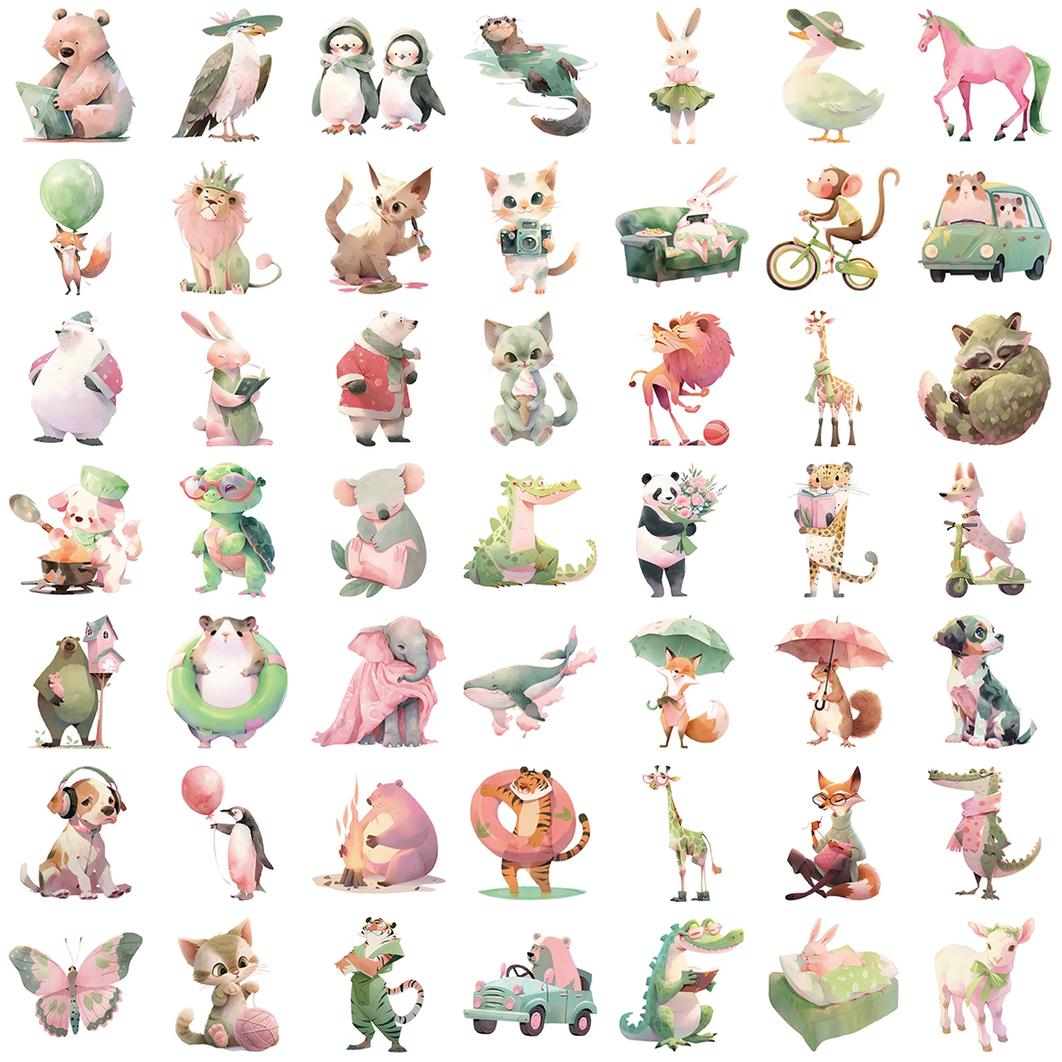 50PCS Cool Pink Green Animals Cartoon Waterproof Stickers Decoration Decals Motorcycle Laptop Phone Luggage Car Sticker Toy