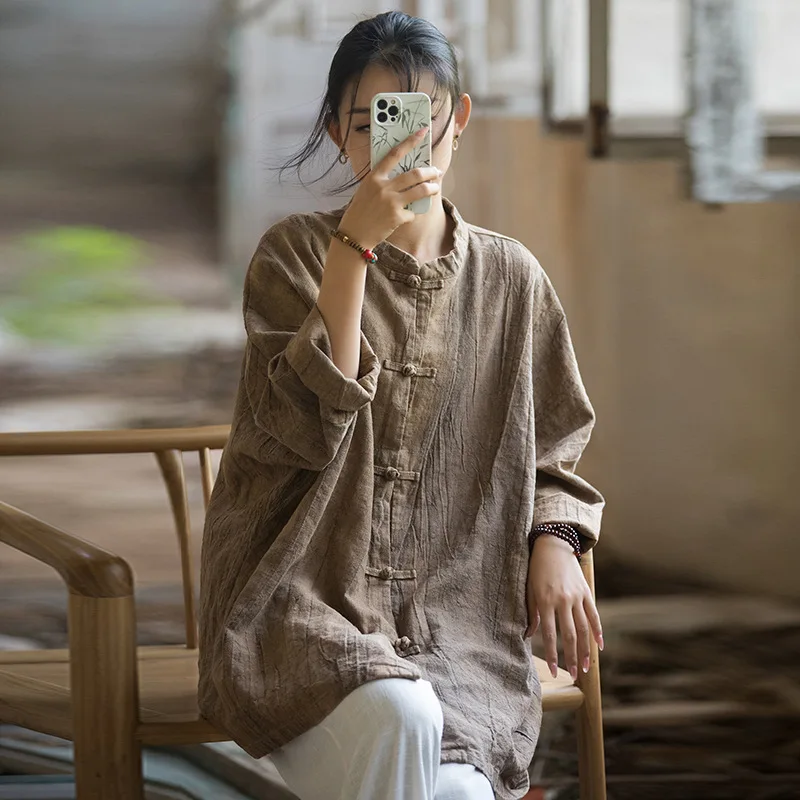 Ethereal Zen Ramie Cardigan - Hand-Dyed Frogged Closure Boho Chinese Style Jacket