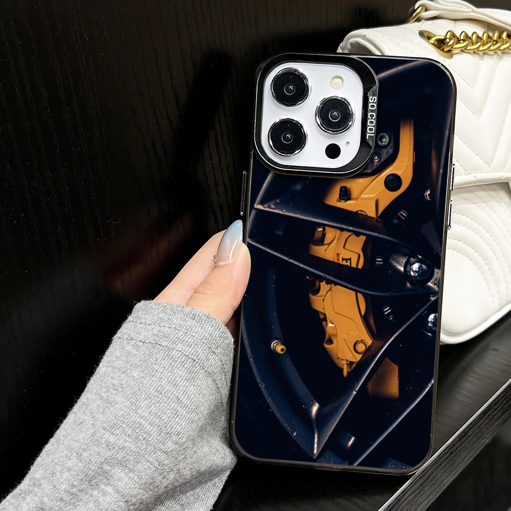 Sports Car Yellow Orange Wheels Cool Phone Case for iPhone 16 12 13 14 15 11 Max Pro Plus Laser IMD Color Shell