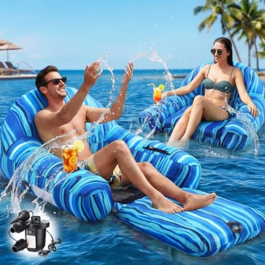 

Fabric Covered Pool Float Lounge for Adults 2 in 1 Convertible Chair Lounger Large Inflatable Pool Rafts Heavy Duty Float Mattr