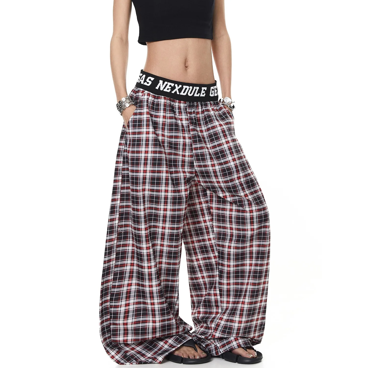 2026 Summer Women's Checkered Casual Pants High Street Y2k Trendy Thin Sweatpants American Loose Wide-leg Pants for Men Women