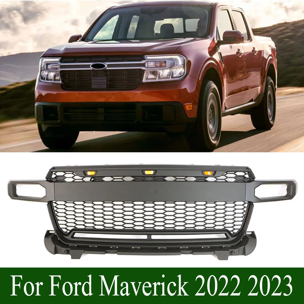 For Ford Maverick 2022 2023 Upper Grille Racing Grill 4x4 Off Road Auto Exterior Parts ABS Car Front Grille With Light Bar Fit