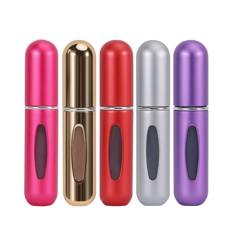 1/5pcs 5/10ml Portable Aluminum Perfume Bottle Refillable Self-Pumping Liquid Dispensing Spray Bottle Cosmetic Container