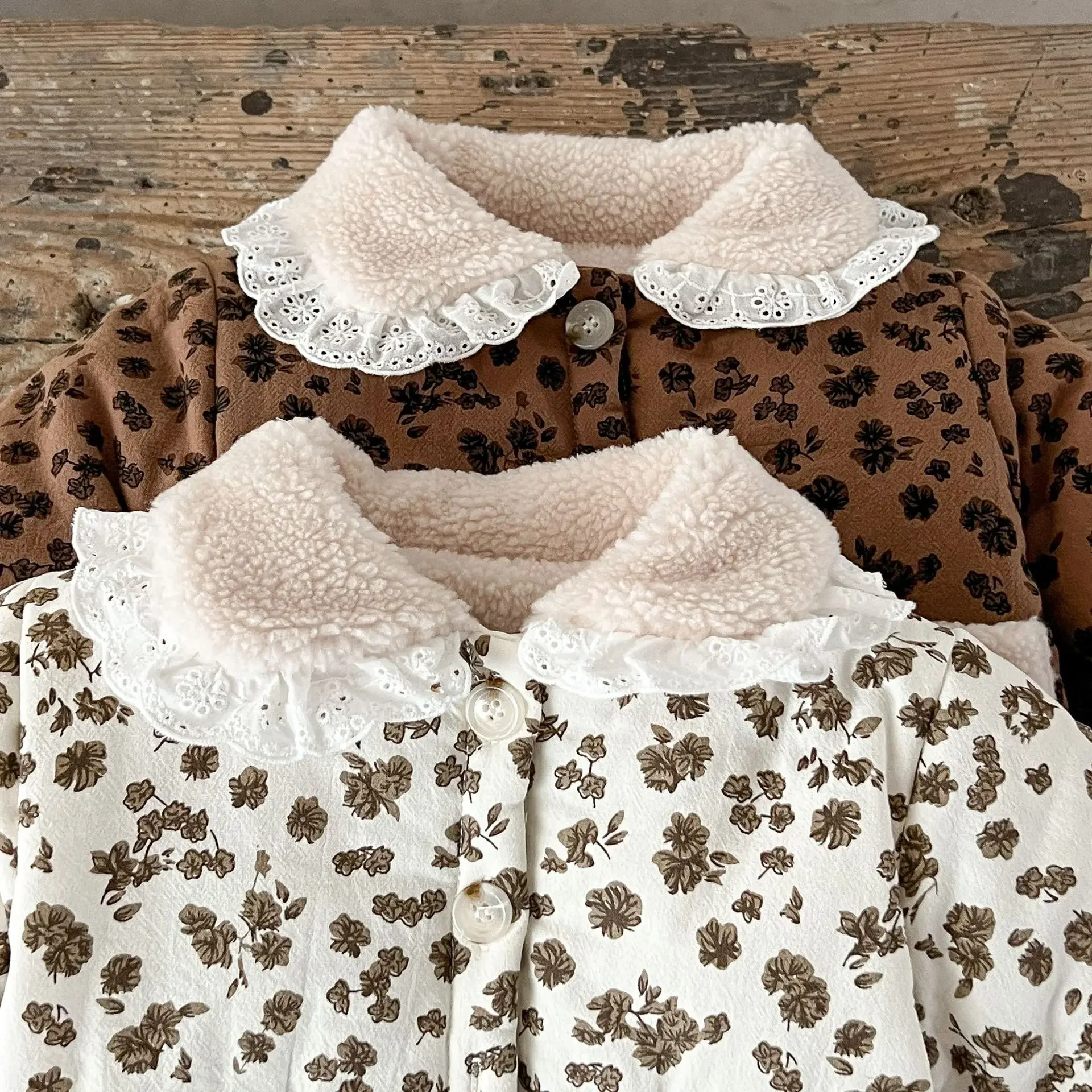 Winter New in Kids Baby Girls Casual Top Outwear - Children Floral Lace Lapel with Cotton Clip Thick Coat , Toddler Jacket 0-3Y