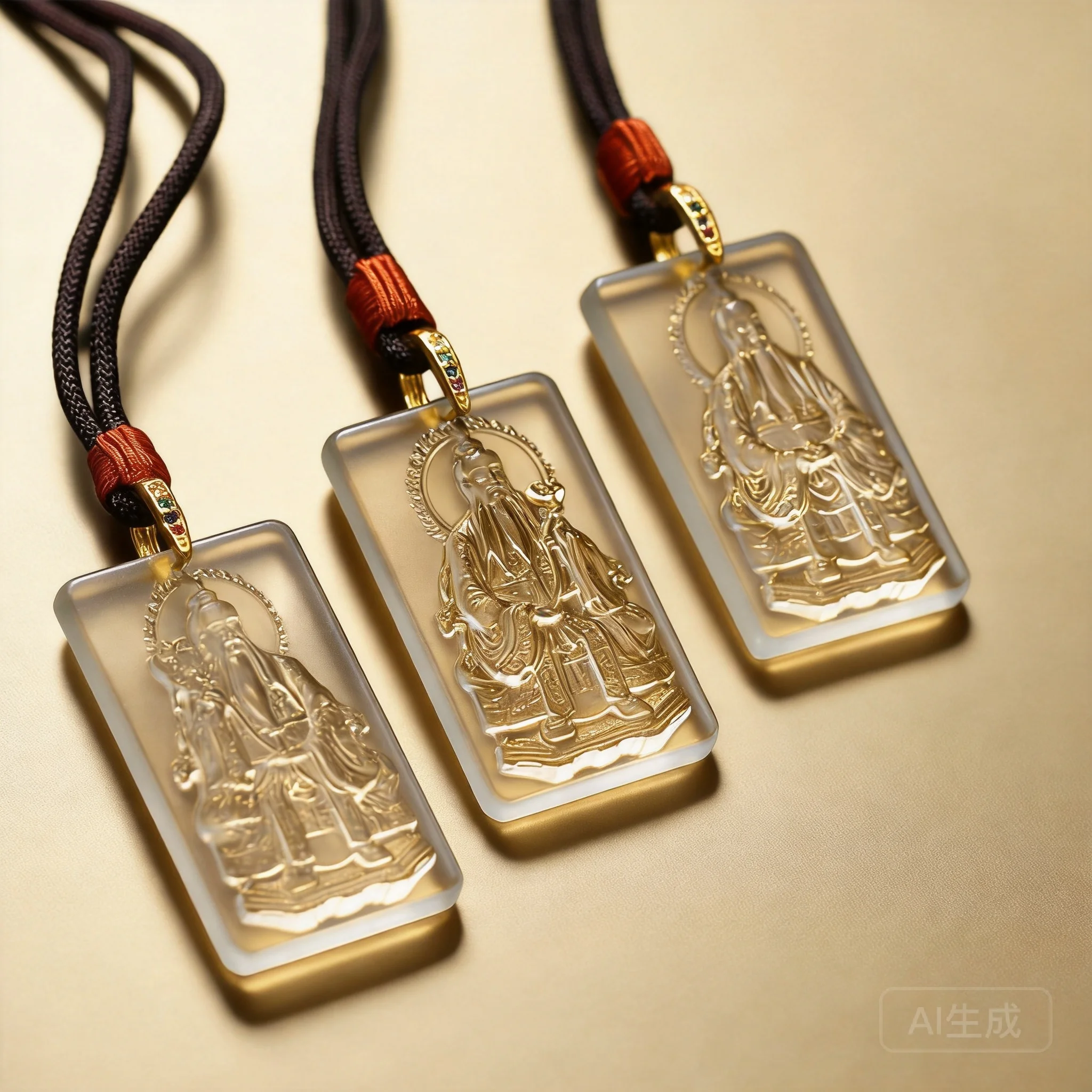 Collier pendentif transparent givré style chinois Taoïste Sanqing Lingbao Tianzun, pour la bénédiction et la protection, attirant la fortune et la prospérité