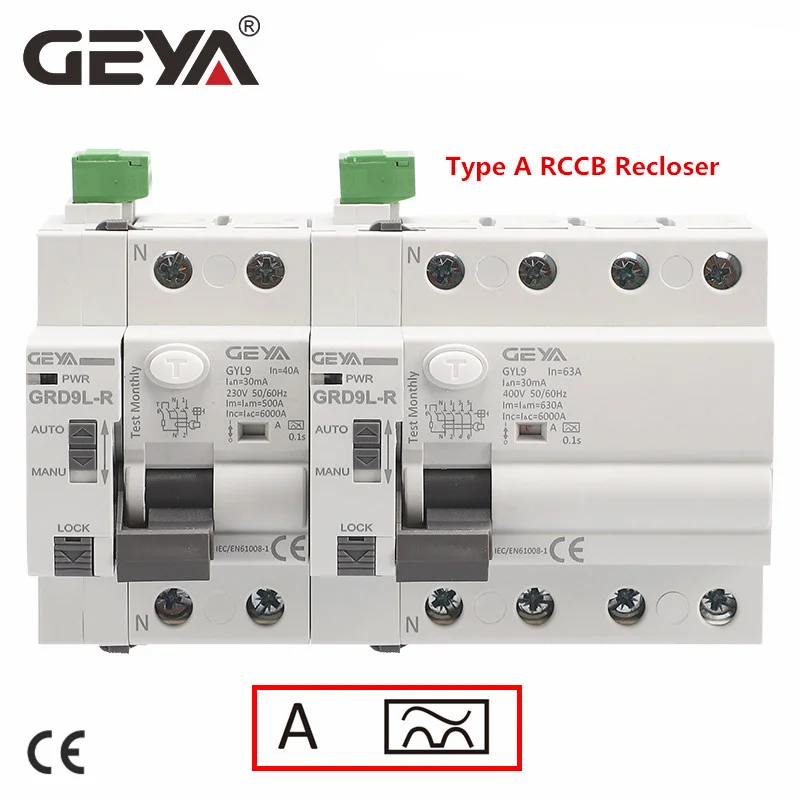 

GEYA GRD9L-R Auto Recloser with A Type RCCB RCD ELCB 40A 63A 30mA 100mA 300mA Safety Breaker