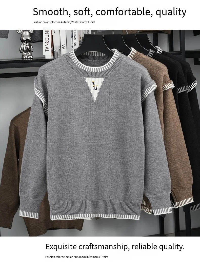 Herren Herbst-Trend Strickpullover, Rundhals, bestickter Marken-Warmpullover, trendiger, lässiger, neuer, hochwertiger Herrenbekleidungs-Oberteil – Detail 4