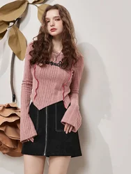 Women's Pink Pullover Knit Sweater Y2k Aesthetic Vintage Harajuku Elegant Long Sleeves Sweaters Fashion 2000s Clothes